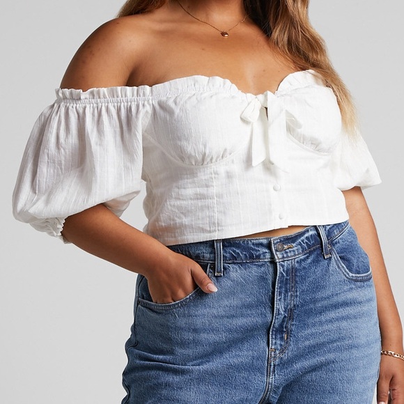 Showpo Roella Sweetheart Tie Front Puff Sleeve Corset Top - Picture 1 of 5